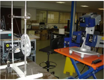 Figure 1: Test configuration with automated impact and 3D scanning vibrometer measurement