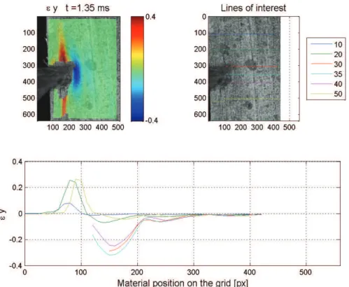 Figure 10 shows an example of strain field in the cutting direction for beech at  GD = 90° and  h = 15 mm