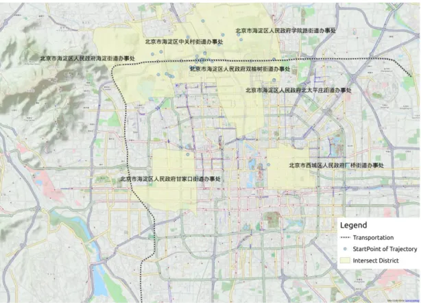 Figure 5 Districts revealed by the start of the subway Line 10 trajectories 