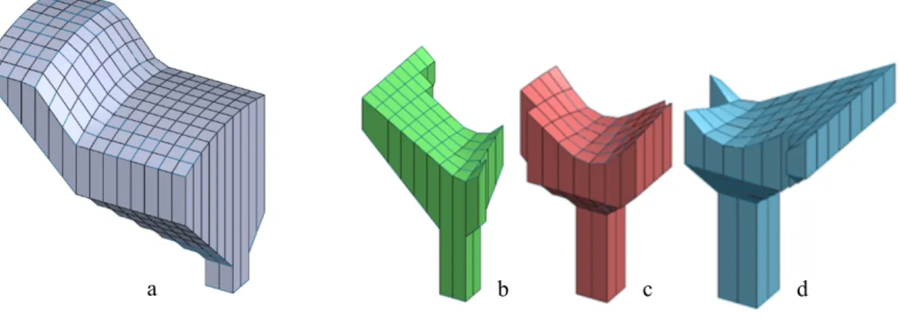 Figure 12 – CAD models of supports generated from the SSMs (a – brace, b, c and d – flange) 