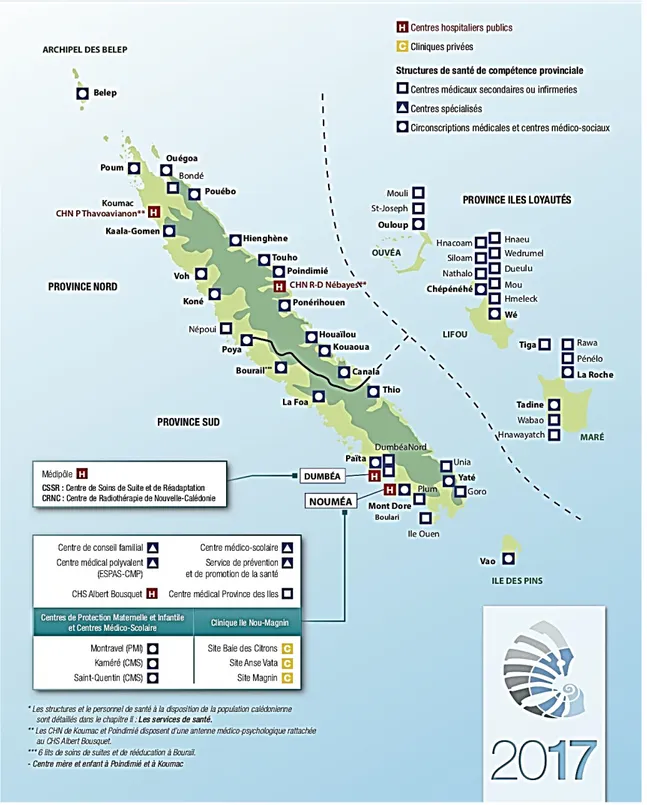 Figure 3 : Principales structures de santé de Nouvelle-Calédonie en 2017 –  D.A.S.S 