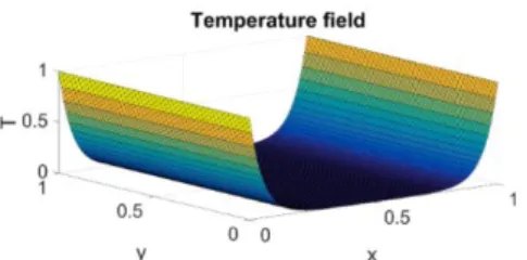 Fig. 2. Dimensionless temperature field over the plate for a given  combination of thickness and convection coefficient