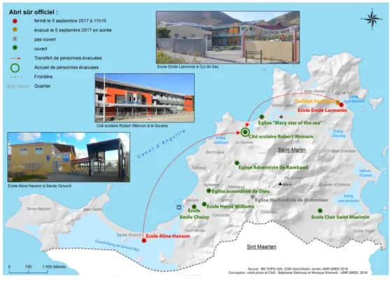 Illustration 6 - Localisation des abris sûrs officiels lors du passage du cyclone Irma 