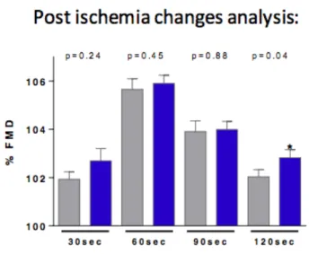 Figure 10. Variation du diamètre au cours des 2 minutes post-ischémie  