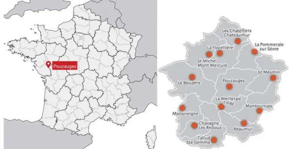 Figure 10 : Localisation et composition du canton de Pouzauges (cartesfrance.fr, consulté en 2019) 