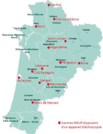 Figure 6: Centres SMUR de la région ALPC disposant d’un échographe 