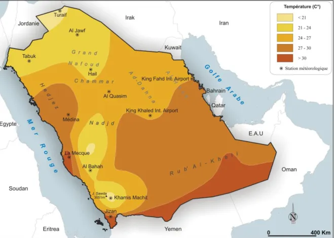 Figure 3: Les températures annuelles moyennes en Arabie Saoudite (2004-2015) 