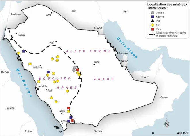 Figure 10: Localisation des principaux minéraux métalliques en Arabie Saoudite