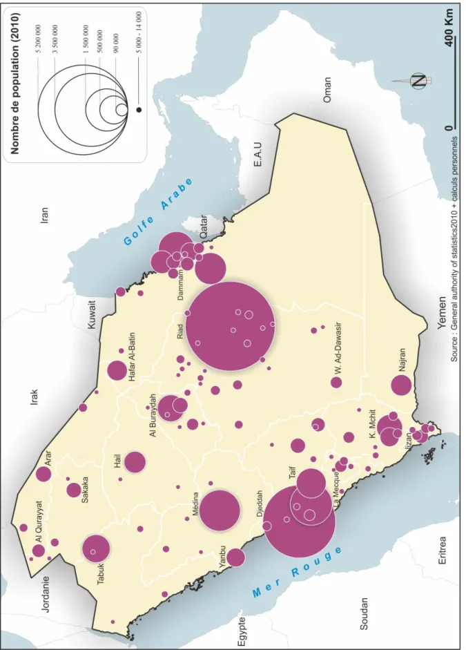Figure 26: Répartition des villes qui ont 5000 habitants et plus en Arabie Saoudite entre 2010
