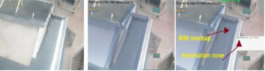 Fig. 3. From left to right: a) video of the building from a drone, b) MR visualisation: