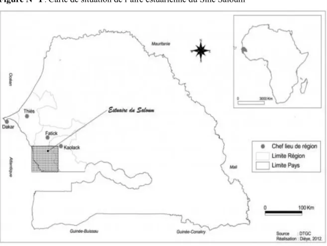 Figure N° 1  :  Carte de situation de l’aire estuarienne du Sine Saloum   