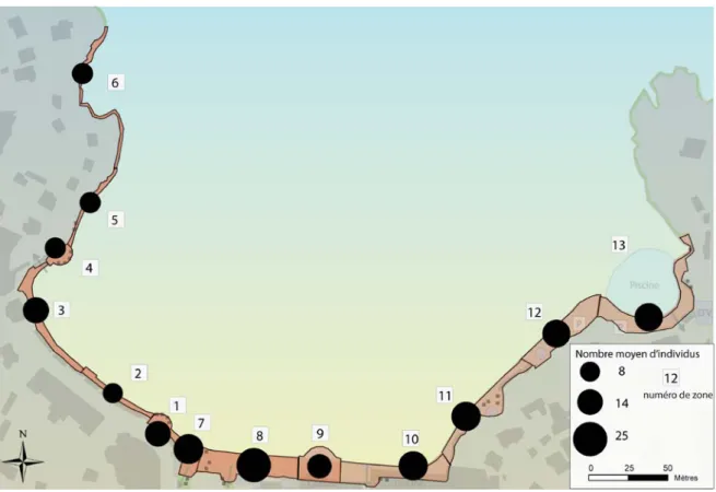 Figure 21 : Fréquentation générale par zone sur le tronçon « Casino » à Dinard 