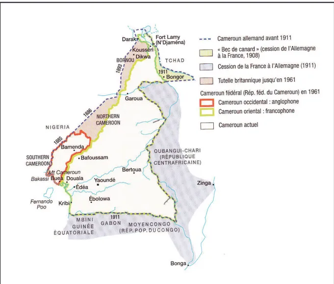 Figure 5: Évolution des frontières du Cameroun à partir de 1885.  