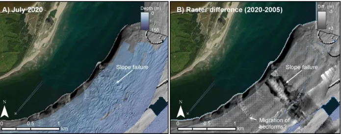 Figure 3: Recent (post 2005) slope failure on the Betsiamites delta, evidencing recent sediment remobilization  offshore