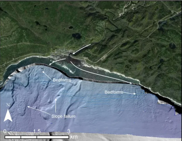 Figure 4: Evidence of slope failure and offshore sediment transport in the Franquelin area