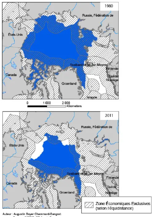Figure 10 : évolution de l’extension de la glace de mer entre 1980 et 2011 en  septembre (extension minimale) 