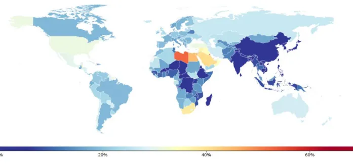 Figure 2 : prévalence de l’obésité dans le monde, chez les femmes de 20 ans et plus (2013) 