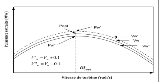 Figure 2.9  Puissance extraite en fonction de la vitesse de rotation (proche en proche) 