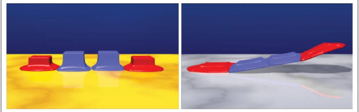 Figure 1.7 Fonte et solidiﬁcation à l’aide d’une simulation solide, élastique et rigide.