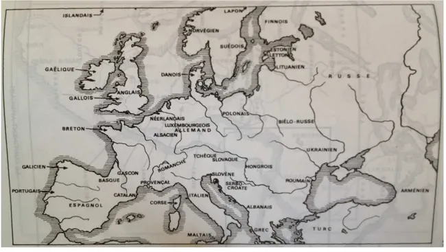 Figure 8 : Les langues de l’Europe (Malherbe 2010:1715) 84