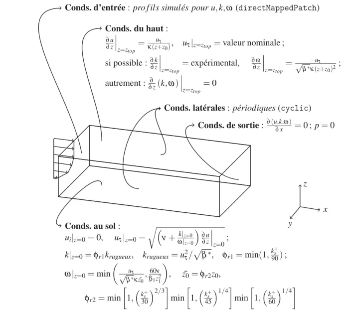 Figure 2.3 Schéma des conditions aux frontières proposées pour le modèle k − ω SST.