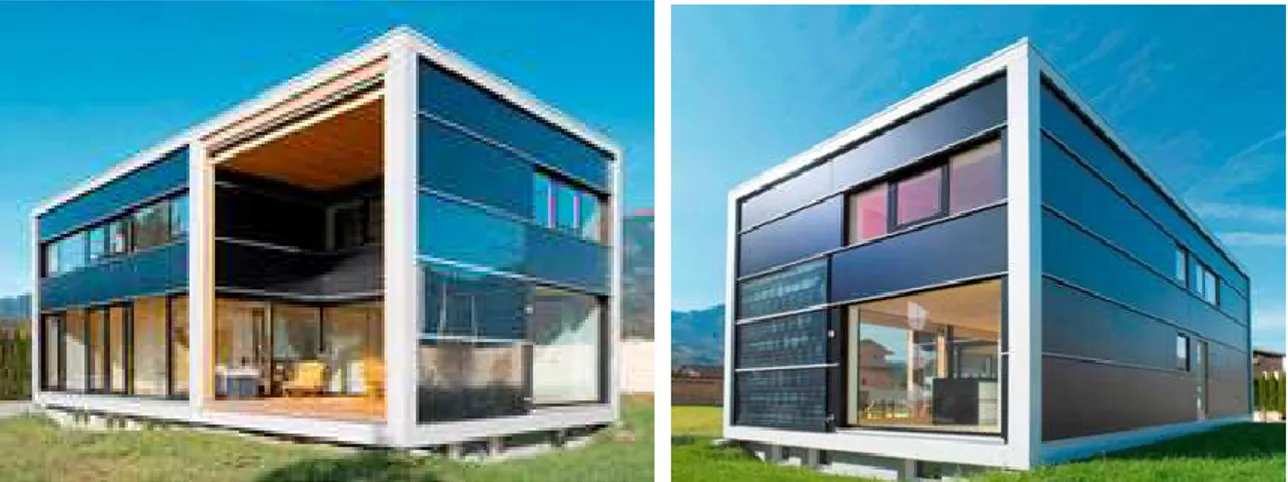 Figure 38 - Panneaux solaires thermiques vitrés Doma flex holz intégrés au bâtiment (AKS DOMA  Solartechnik, 2011) 
