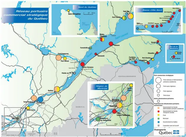 Figure 12 : Réseau portuaire commercial stratégique du Québec [25] 