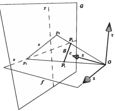 FIG. 2.6. Modèle de projection à perspective entière. Le segment S [P1, P2]