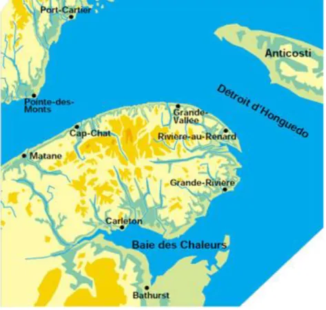 Figure 3. Carte géographique de la Baie des Chaleurs (Environ- (Environ-nement et changement climatique Canada, 2013).