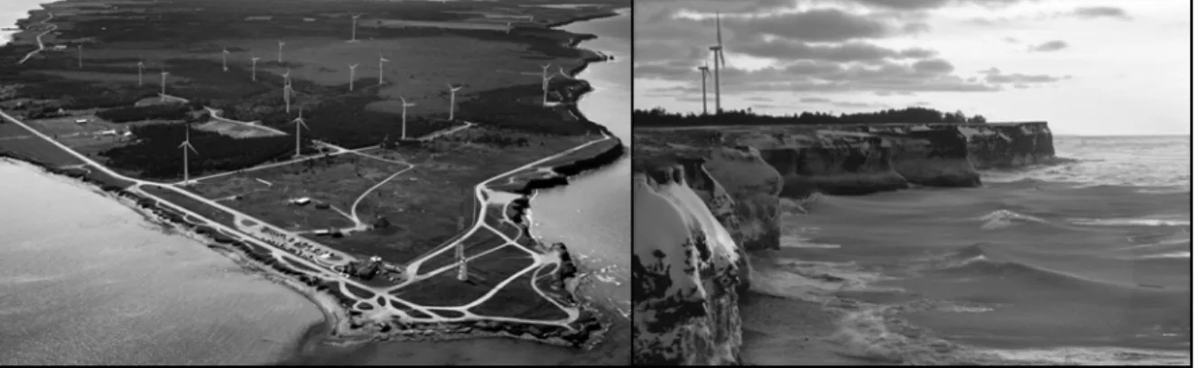 Figure 4.1 Photos of North Cape and the cliffs surrounding the wind test site. 