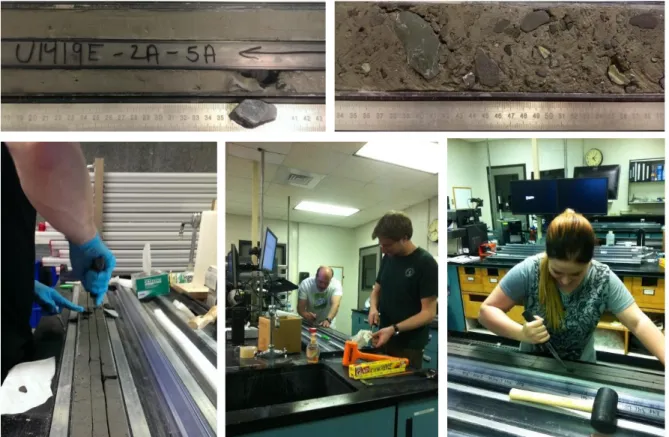 Figure  5:    Sampling  of  u-channels  at  the  IODP  Gulf  Coast  Repository  at  Texas  A&amp;M  University in College Station in March 2014