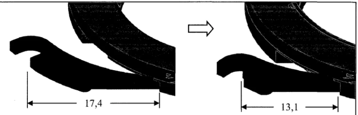 Figure 3.1 Réduction de la section en porte à faux des lamelles. 