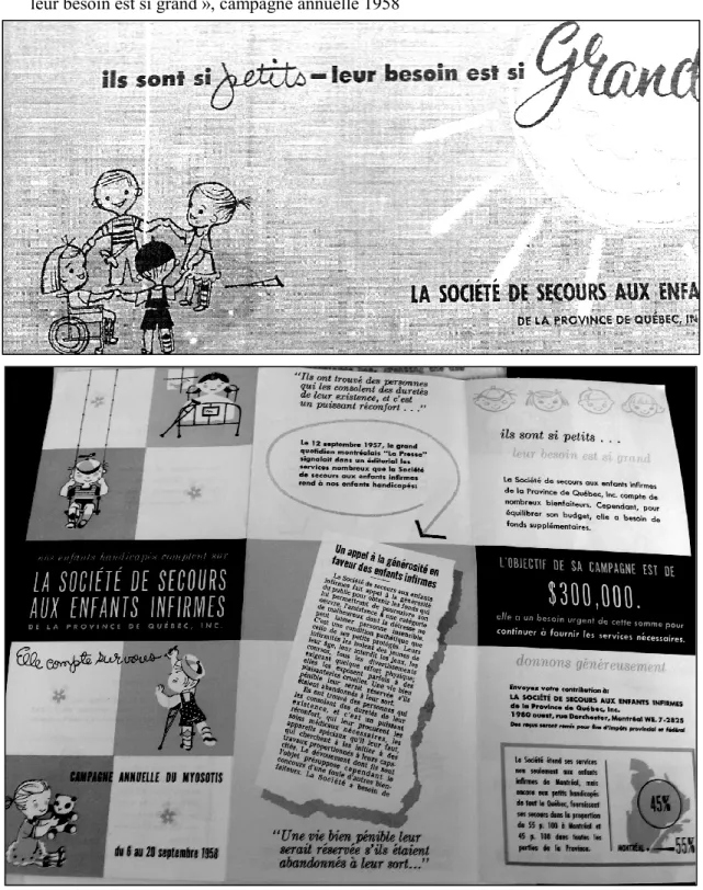 Figure 3 Ŕ Dépliant promotionnel de la SSEIQ : « Ils sont si petits Ŕ  leur besoin est si grand », campagne annuelle 1958 
