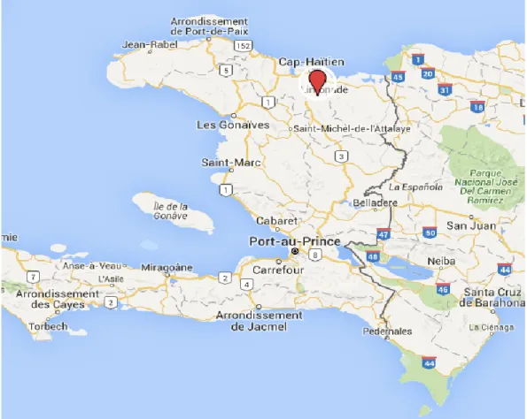 Figure 7 : positionnement de Grande rivière du nord sur la carte d’Haïti  Source : Google image, consulté le 27 juillet 2017 