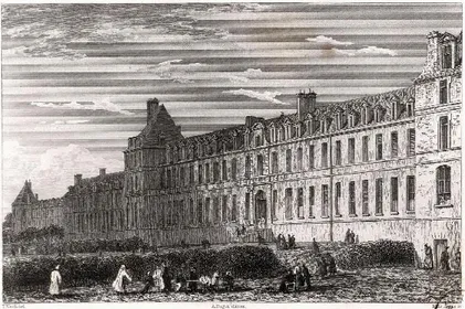 Fig. 2. Hospice de Bicêtre, gravure de Letitia Byrne (XIXe siècle).  