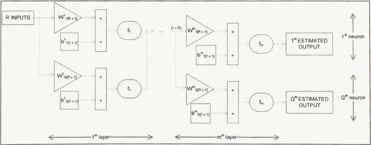 Figure 2.12 Multi-output and multilayer neural network architecture. 