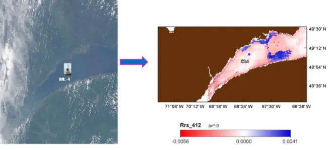 Figure 1-7 : Composé en couleur quasi-réelle de l’image MODIS-Aqua acquise le 12  août 2014 (à gauche)