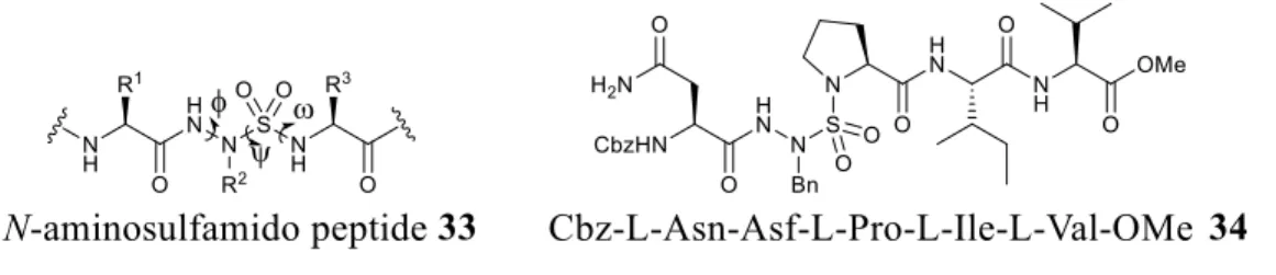 Figure 2.2. N-Aminosulfamido peptide 33 and proteinase inhibitor 34. 