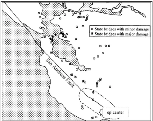 Figure 1.11  Incidence des dommages majeurs et mineurs lors du séisme de   Loma Prieta en 1989