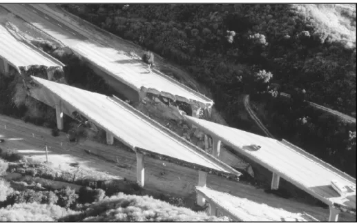 Figure 1.25  Effondrement de travées sur un pont biais au niveau des joints de dilatation,  Northridge 1994