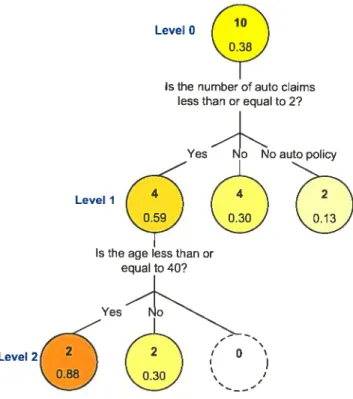 FIG. 3.1. Example 2.1.1: tree model on 10 observations with the variables age” and “numher of daims”