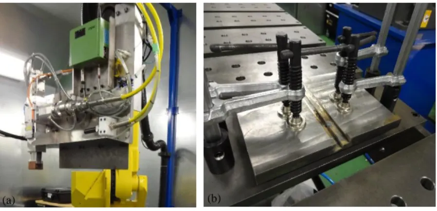 Figure 1.1 : Experimental set-up showing (a) laser and (b) clamping system  1.2.3.3 Mechanical characterization 