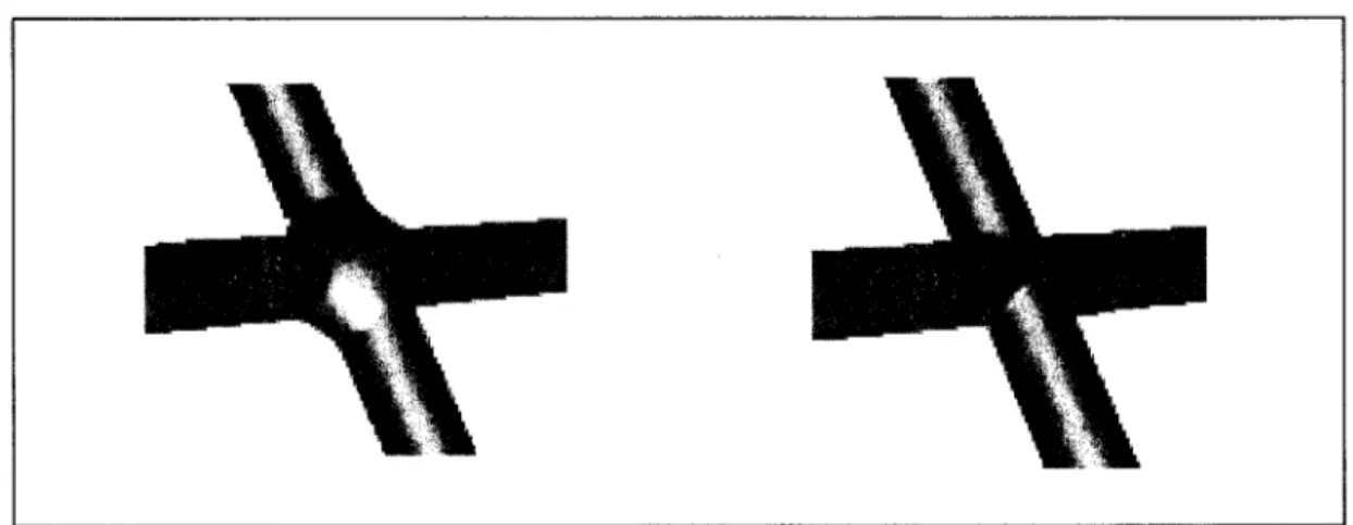 Figure 1.11 Différence entre l'union de deux primitives  avec  et  sans  gonflement 