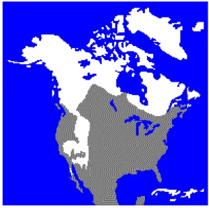 Figure 1  Aire de répartition du raton laveur en Amérique du Nord.  