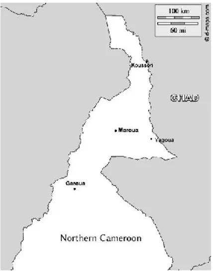 Fig. 3. Map of Northern Cameroon showing the four locations of the study. 