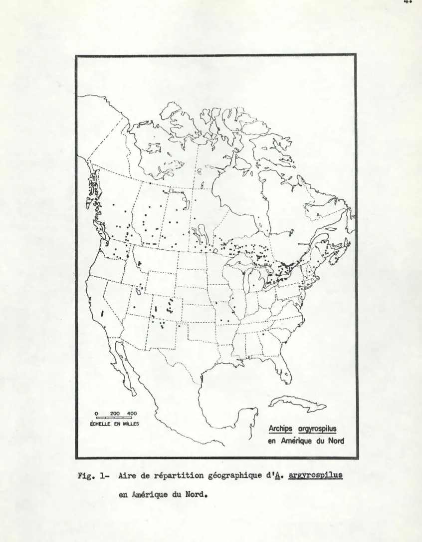 Fig.  1- Aire  de  répartition  géographique  d  '!•  arprospilus  en  Amérique  du  Nord