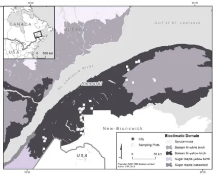 Figure 1: Permanent sample plot network established in the Bas-Saint- Bas-Saint-Laurent region of Eastern Quebec 