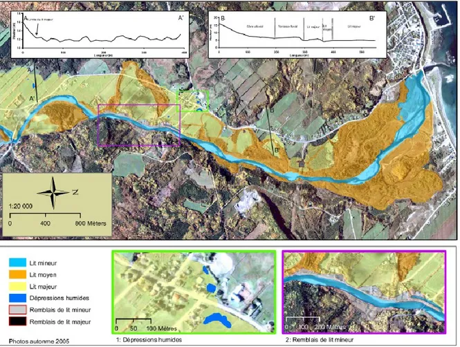Figure 14 - Cartographie des lits de la rivière Cap-Chat. Source : Demers et al., 2009