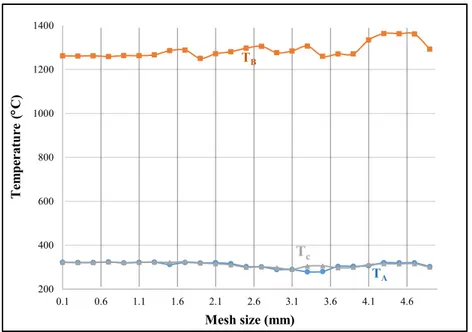 Figure 1.6 : Effect of mesh size on obtained temperatures 