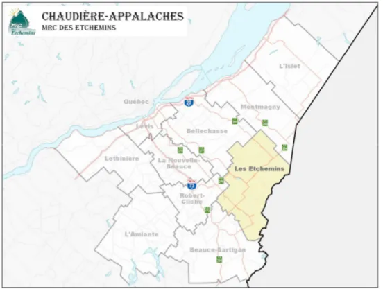 Figure 2. Carte de la région administrative de la Chaudière-Appalaches. 